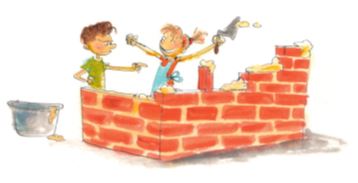 Building a wall with bricks